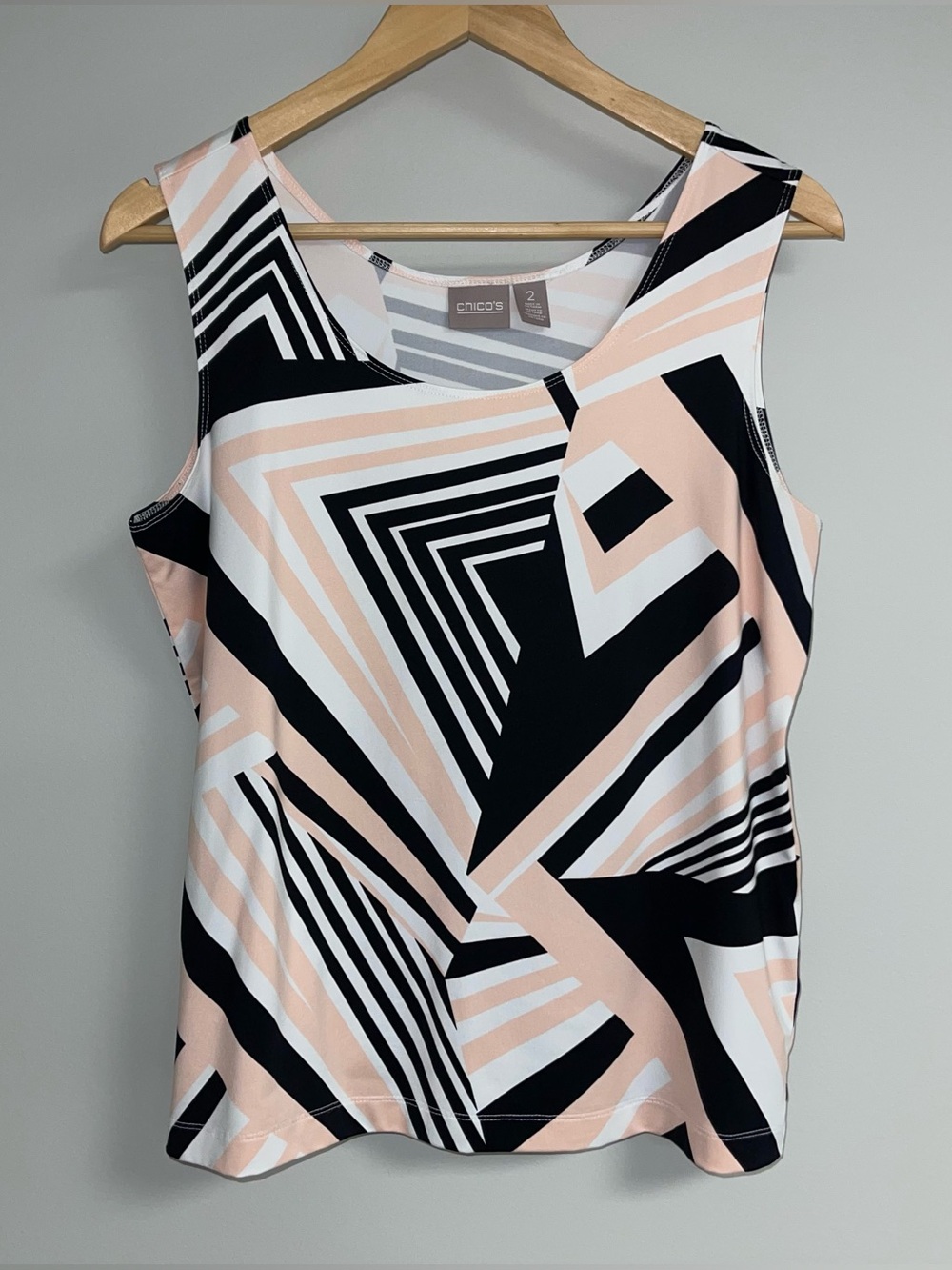 CHICO'S Blouse Women's Large 2 Tank Top Peach BlacK Business Professional Geomet